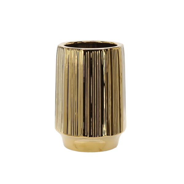 OSŁONKA CERAMICZNA NA DONICZKĘ 22 x 22 x 32,5 CM ZŁOTA PRĄŻKOWANA *3550