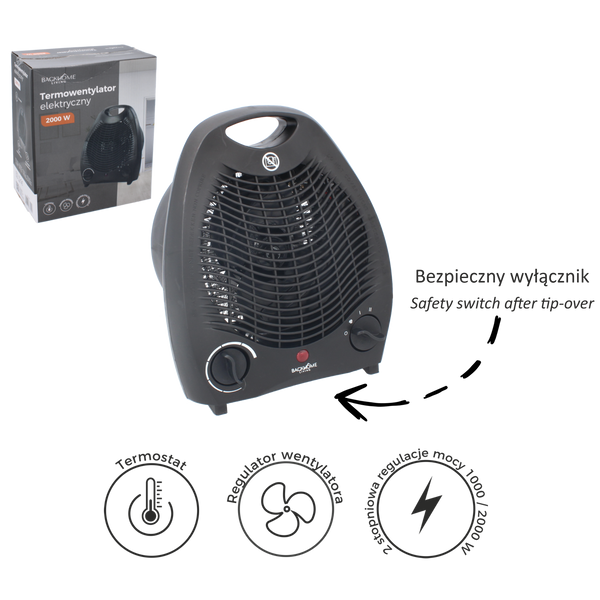 Ventilator electric / Pârjolitor cu întrerupător de siguranță negru 2000 W *3001