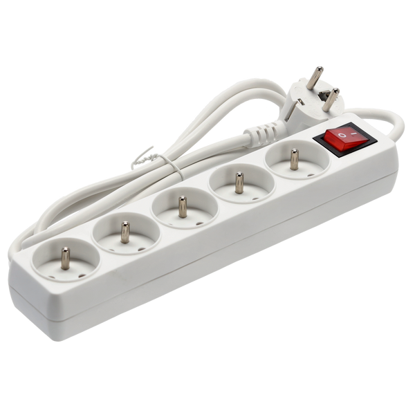 EXTENSION CORD POWER STRIP WITH SWITCH 5 SOCKETS 1.5 M WHITE