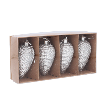 9CM MATT GLITTER PINECONES, 4PCS IN PAPER BOX WITH PVC COVER