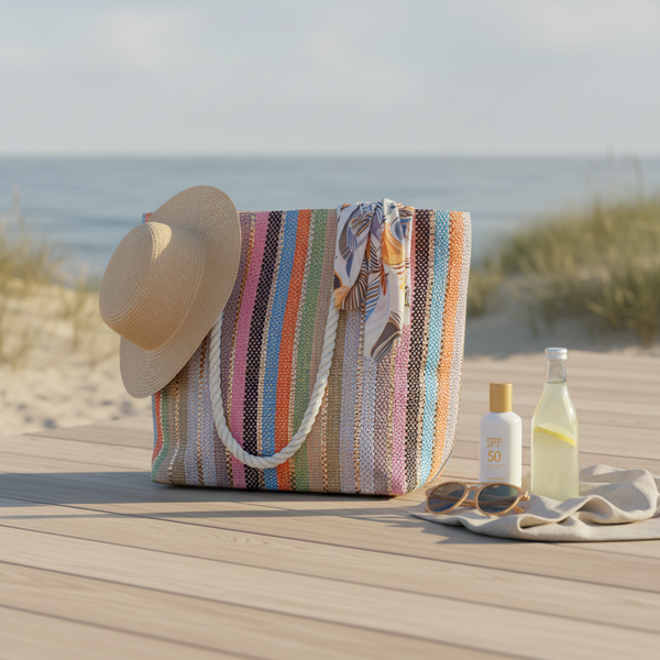 BEACH BAG MULTICOLOR STRIPES MIX COLORS