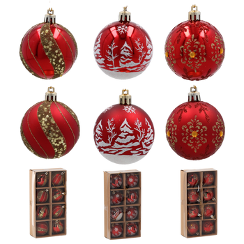 SET OF 8 CHRISTMAS BAUBLES RED 6 CM