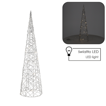 OZDOBA ŚWIĄTECZNA - CHOINKA LED STOŻKOWA 60 CM SREBRNA *6376