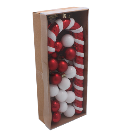 KPL. 32 DECORAȚIUNI DE BRAD - BEȚIȘOR DE ZAHĂR 25 CM / BUBLE MIX DE CULORI 3 CM *7328