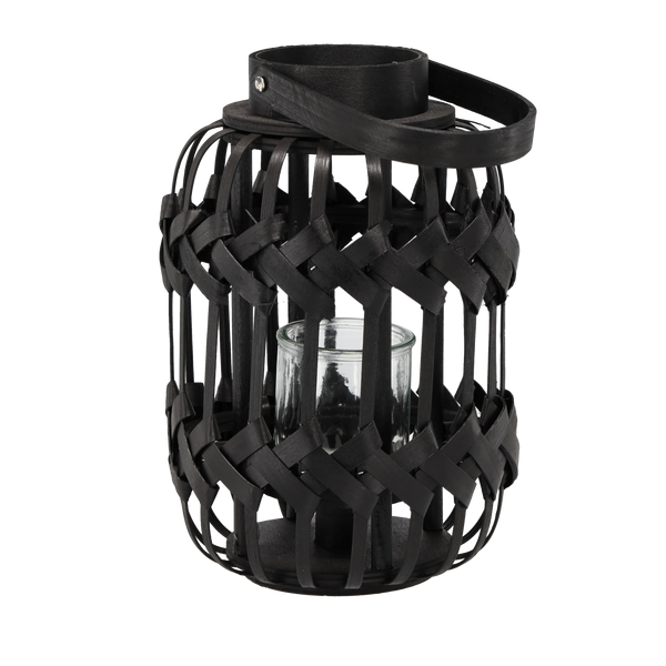 LANTERNĂ NEAGRĂ H 30/43 CM CU INSERT DE STICLĂ *3216