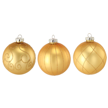 GLASS ORNAMENT - MATTE GOLD MIXED PATTERNS 8 CM