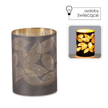LED GLASS LANTERN LEAF GREY 9 x 9 x 12 CM