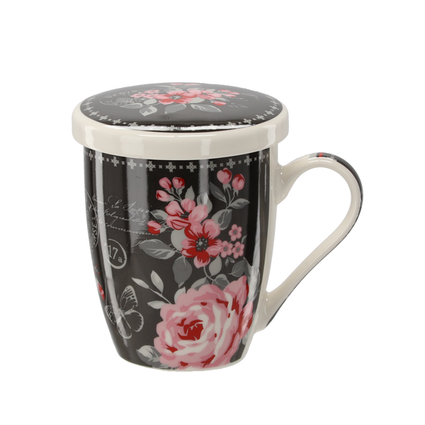 PORCELAIN MUG WITH INFUSER AND LID 340 ML ASSORTED FLORAL PATTERNS