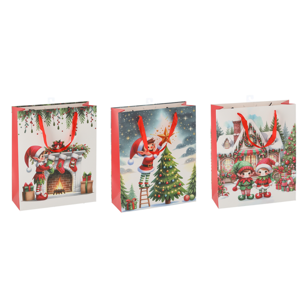 GEANTĂ OCAZIONALĂ BOŻONAR. "ELFUL SĂRBĂTORILOR" 30 x 42 x 12 CM MIX MODELE pachet=12buc *6871