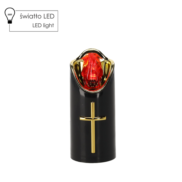 CANDELA LED RICO 12,5CM CU BATERII NEGRU+AUR FLACĂRA ROȘIE*7989