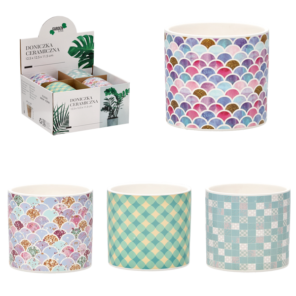 Ceramic cover for a pot 12.5 x 12.5 x 11.5 CM assorted designs disp=4pcs