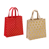 PLÁTĚNÁ TAŠKA 30 x 30 x 10 CM S TEČKAMI - ČERVENÁ / PŘÍRODNÍ bal=5ks *6905