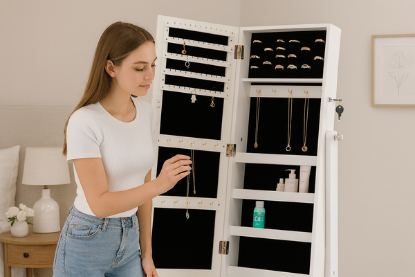 JEWELRY CABINET WITH MIRROR WHITE 34 X 35.5 X 120 CM