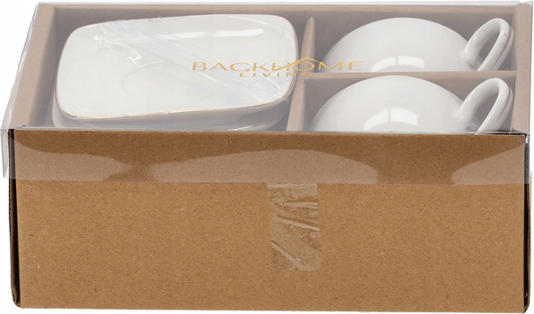 SET OF 2 CUPS WITH SAUCER 250 ML WITH GOLDEN DECORATIVE STRIPE