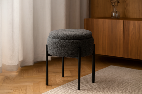 POUFF ROUND WITH METAL LEGS 28 x 31 CM GREY