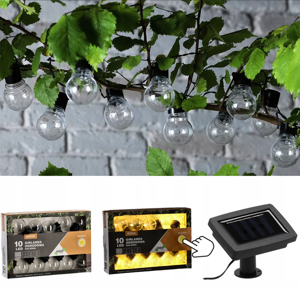 SOLAR GARDEN GARLAND LENGTH 2 + 1.8 M RONA 10 LED WARM WHITE