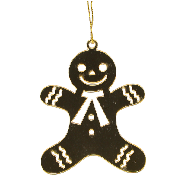 SET OF 3 CHRISTMAS DECORATIONS - GOLD GINGERBREAD 6 x 8 CM