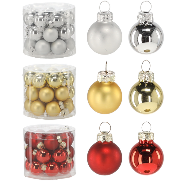 SET OF 24 CHRISTMAS TREE BAUBLES MIX COLORS 2,5 CM