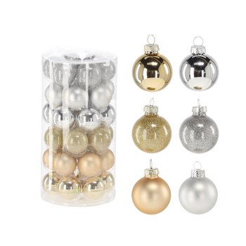 SET 36 BOLDE DE CRĂCIUN DIN STICLĂ DE 4 CM ÎN TUB MIX DE CULORI *2201