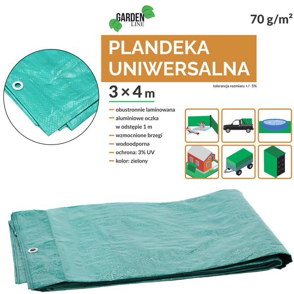 PLANDEKA 3 x 4 M (+/- 5%) 70GSM 3%UV ZIELONA *4133