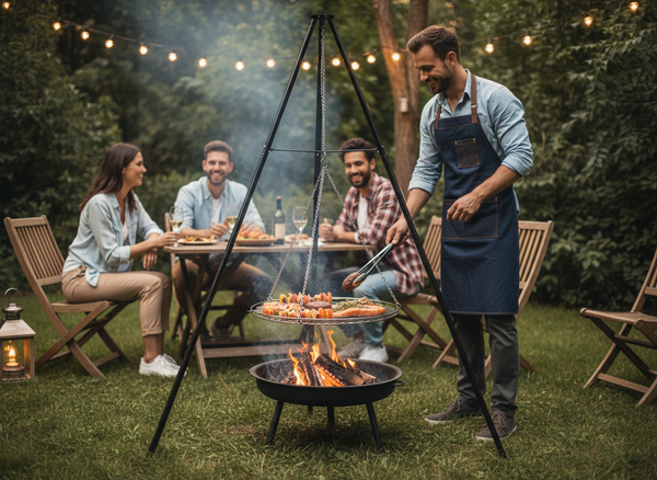 GRILL WISZĄCY REGULOWANY NA TRÓJNOGU 95 x 95 x 147 CM 