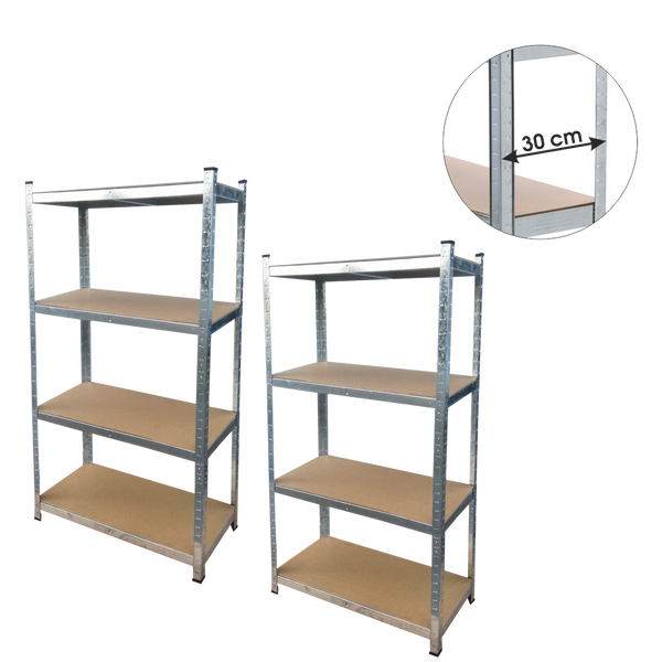 ZESTAW DWÓCH REGAŁÓW 4-POZIOMOWYCH 150 x 70 x 30 CM UDŹWIG PÓŁKI: 150 KG *2165