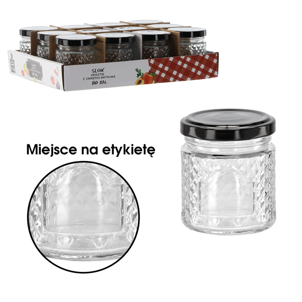 SŁOICZEK 80 ML KRYSZTAŁ Z CZARNĄ METALOWĄ ZAKRĘTKĄ opak=12 szt *2530