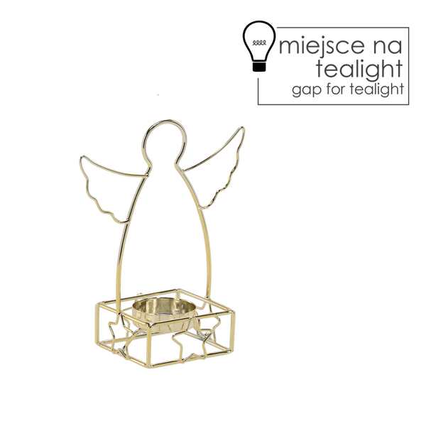 ZLATÝ METALOVÝ SVÍČNÍK NA TEALIGHT - ANDÍLEK 12,5 x 6,7 x 15,6 CM balení=4 ks *5654