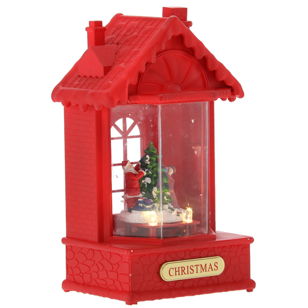 ŚWIĄTECZNY LAMPION 12 x 9 x 19,5 CM Z WKŁADEM LED POZYTYWKA - DOMEK CZERWONY *3850