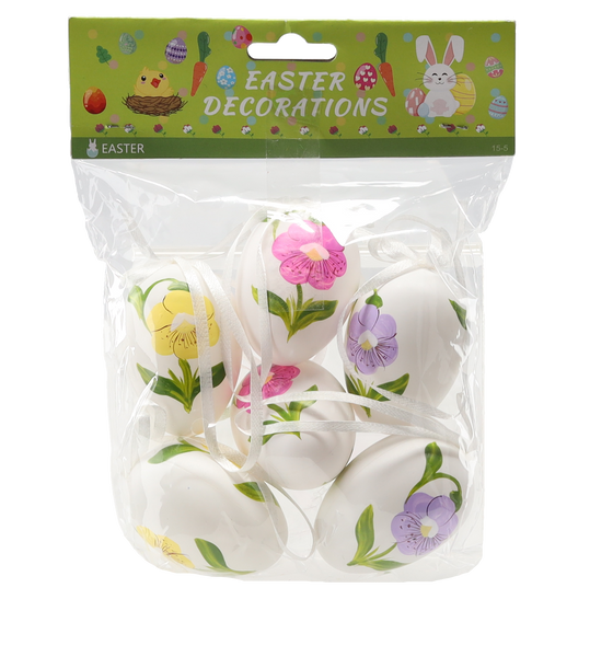 SET OF 6 EASTER EGGS 6 CM WITH HANGING LOOP COLOR MIX