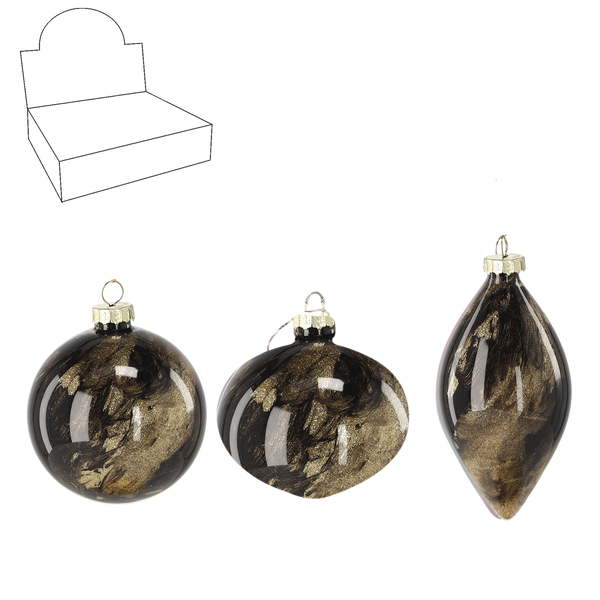 GLASS ORNAMENT - BLACK GOLD MARBLE MIXED PATTERNS