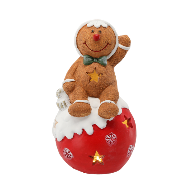 FIGURKA BOHOSLÚŽBY - PERNÍKOVÝ ČLOVEK SEDIACI NA OZDOBE 19 X 17 X 35 CM LED *0974