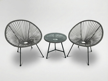 GARDEN FURNITURE SET (2 CHAIRS, TABLE) - GREY