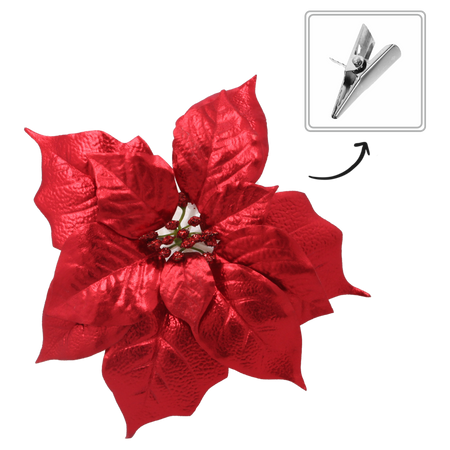 ARTIFICIAL FLOWER - POINSETTIA 25 CM ON CLIP RED