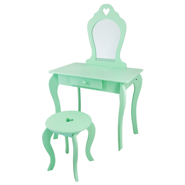 MAŁA TOALETKA KOSMETYCZNA MIĘTOWA Z LUSTREM + TABORET *3549