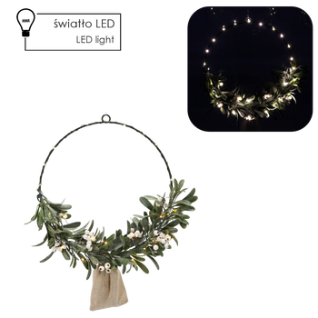 WIENIEC ŚWIĄTECZNY 40 CM Z JEMIOŁĄ LED *2084