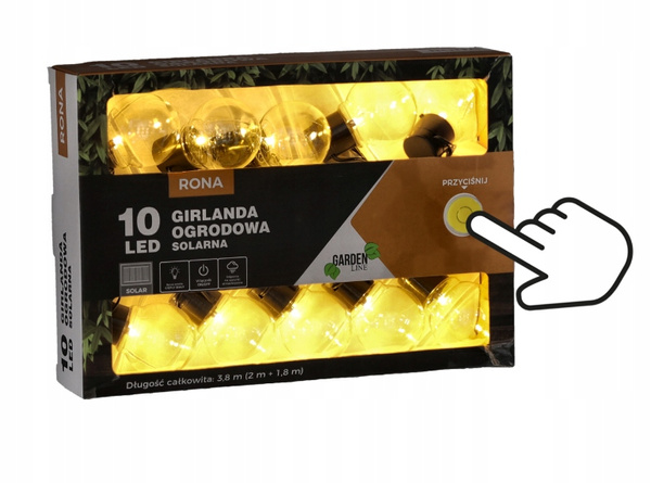 CULOARE SOLARĂ PENTRU GRĂDINĂ LUNGIME 2 + 1,8 M RONA 10 LED ALB CALD *3583