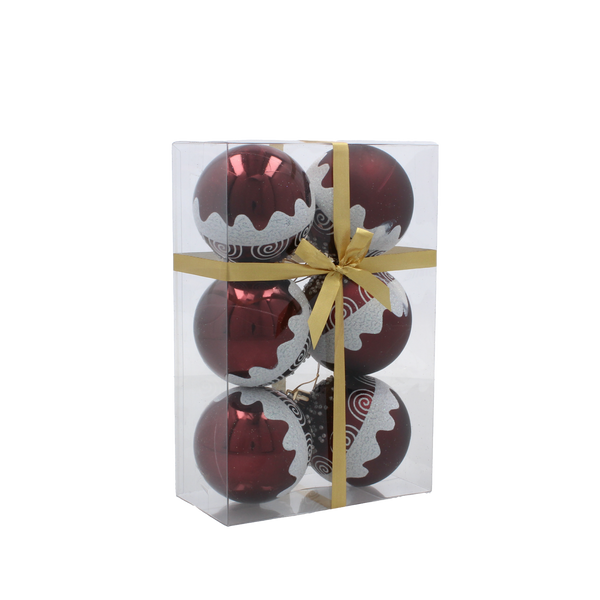 SET 6 BOLURI DE CRĂCIUN BURGUND 7 CM MIX DE MODELE *5782