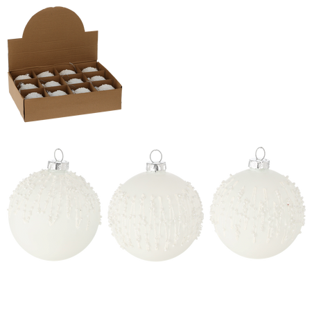 GLASS ORNAMENT - WHITE MIXED PATTERNS 8 CM