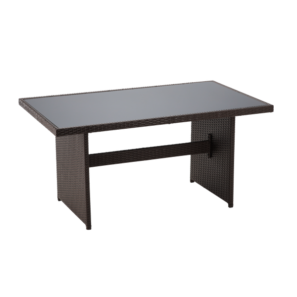 DUŻY ZESTAW MEBLI OGRODOWYCH (SOFA, 2 FOTELE, 2 PUFY, STOLIK) - BRĄZOWY, PODUSZKI - BEŻOWY