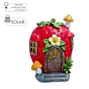 Záhradná figúrka - domček jahoda 26,5 x 28 x 36,5 CM LED *7546