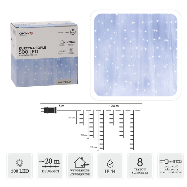 COLD WHITE ICICLE CURTAIN 500L