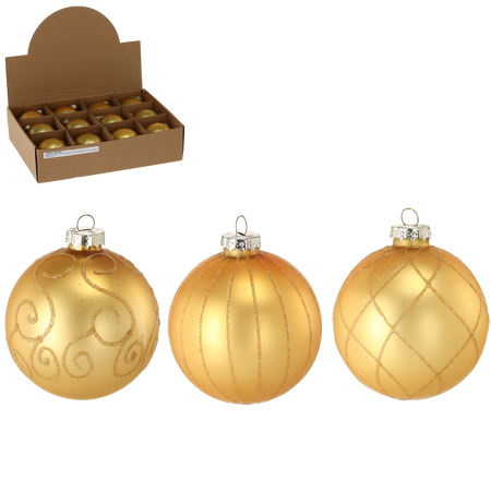 GLASS ORNAMENT - MATTE GOLD MIXED PATTERNS 8 CM