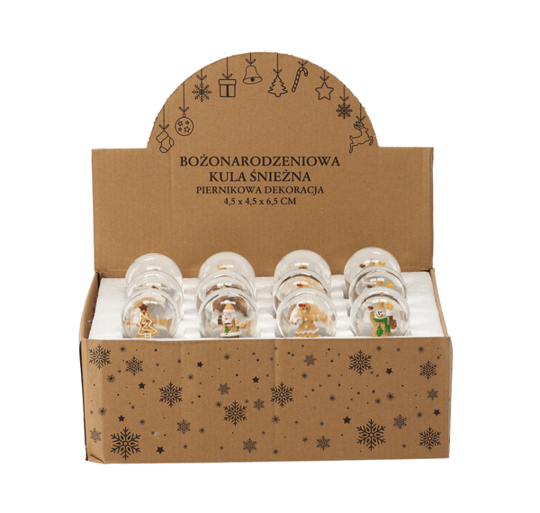 CHRISTMAS SNOWBALL - GINGERBREAD DECORATION 4.5 X 4.5 X 6.5 CM MIX OF PATTERNS disp=12pcs *5690