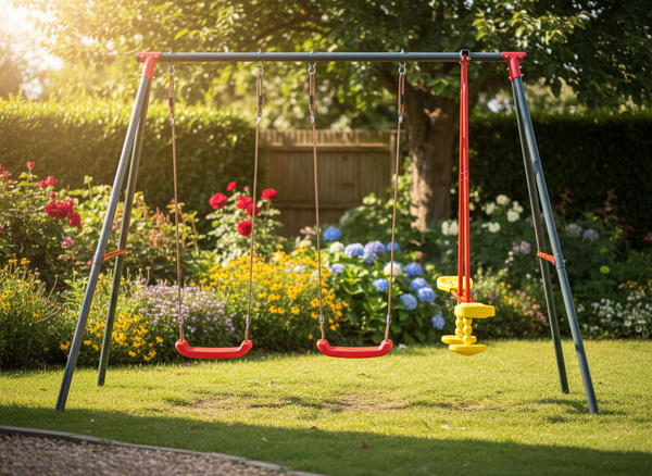 HUŚTAWKA OGRODOWA (METALOWY STELAŻ + 2 HUŚTAWKI + BUJAK) 290 x 180 x 200 CM