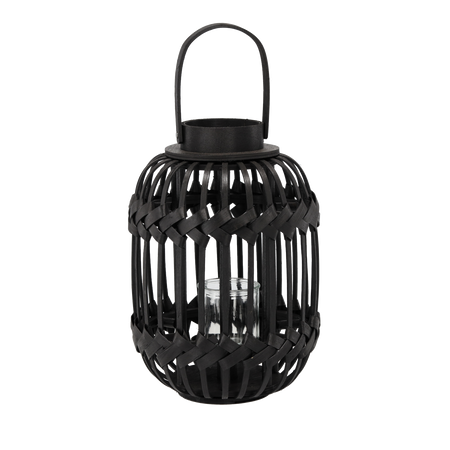 ČIERNA LAMPION H 34/46 CM S SKLENENOU VLOŽKOU *3223
