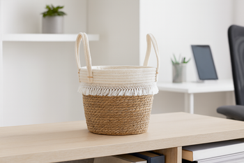 WOVEN BASKET 28 X 20 X 26/36 CM FROM SEAGRASS WITH TASSELS