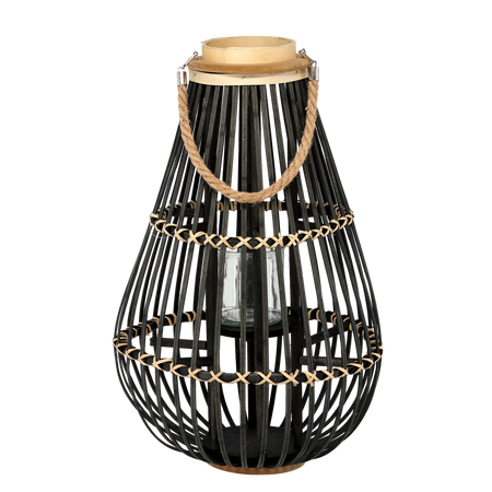 LAMPION DIN DREWNE 32 x 57 CM CU INSERTIE DIN STICLA - NEGRU *9623