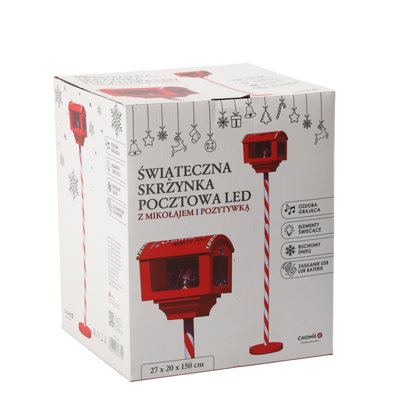 CHRISTMAS MAILBOX 27 x 20 x 150 CM WITH MUSIC BOX LED - RED - WITH SANTA
