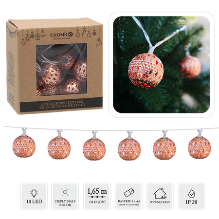 LED LIGHT CHAIN BALLS 10 L ROSE GOLD WARM WHITE